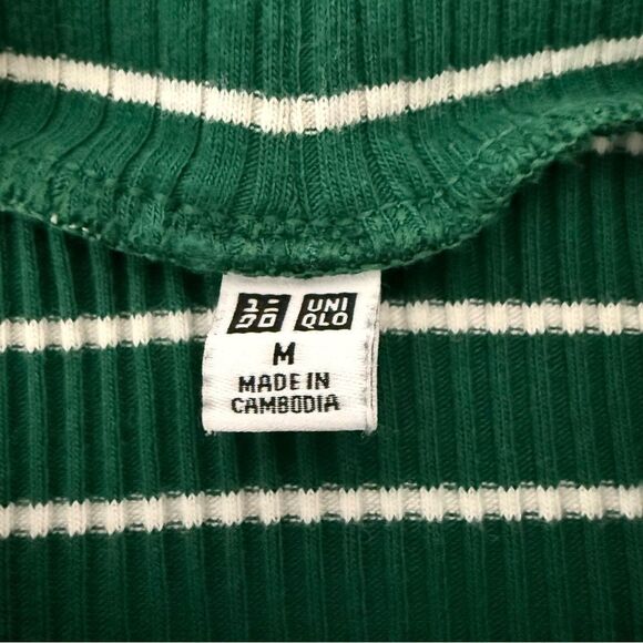 Uniqlo Shirt Womens Sz M Green White Striped Ribbed Long Sleeve Pullover Stretch - Picture 8 of 12